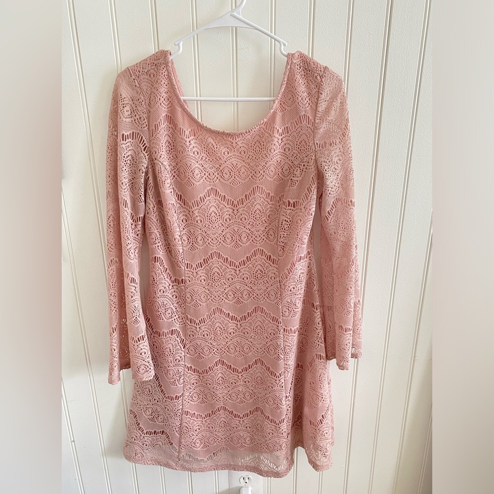 Long sleeve pink lace dress